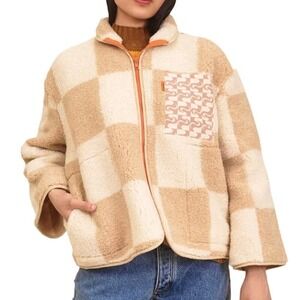 GRÖN KULLE Linda Fleece Jacket in Neautral Checker & Swirl, Size 2/M-L​​​​